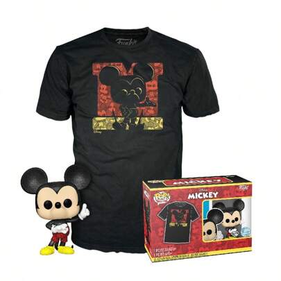 Funko Cartoon Mickey Mouse Printed Men Crewneck T-Shirt And Pop Figure Toy