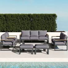 Sunvivi Aluminum Patio Furniture Set, 7 Piece Outdoor Conversation Set With Coffee Table, Metal Outdoor Patio Furniture Set For Porch Backyard Garden, Grey - Xám - Xem 3