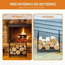 Outsunny Portalegna per Camino da Interno ed Esterno in Metallo con Base Rialzata per 50kg di Legna, 39.5x31.5x39.5cm, Nero - nero - Visualizzare 8