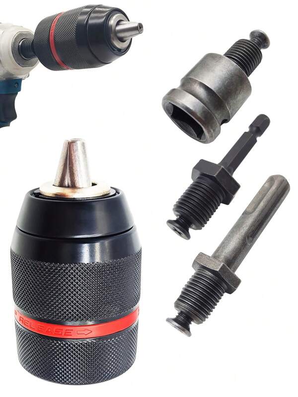STONEGO Ensemble De 1 (4 Pièces) Mandrin De Perceuse Sans Clé De 13 Mm De Type Lourd En Métal 1/2-20unf Avec Tige Hexagonale / Sds / Adaptateur Femelle Carré Pour Douille, Outil De Matériel Professionnel