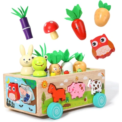 Coche de Animales de Granja de Juguete Educativo, Juguete para Tirar de rábanos y atrapar Insectos, Coche de Inteligencia a Juego con reconocimiento de Formas