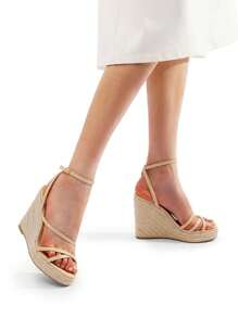 Women's Wedge Sandals Strappy Espadrille Platform Open Toe Dressy Summer Comfortable Cushioned Insole  Ankle Strap Buckle Sandals - Apricot - View 6