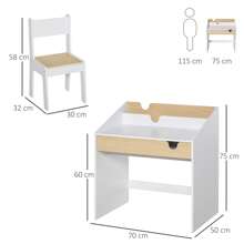 HOMCOM Kids Desk And Chair Set 2 Pieces Children Study Table With Storage Pull-Out Drawer Bookshelf For 3-6 Years Writing, Reading, Drawing - White - View 2