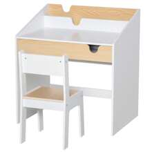 HOMCOM Kids Desk And Chair Set 2 Pieces Children Study Table With Storage Pull-Out Drawer Bookshelf For 3-6 Years Writing, Reading, Drawing - White - View 3
