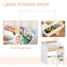 HOMCOM Kids Desk And Chair Set 2 Pieces Children Study Table With Storage Pull-Out Drawer Bookshelf For 3-6 Years Writing, Reading, Drawing - White - View 6