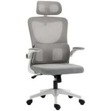 Vinsetto Fauteuil de bureau, chaise ergonomique, maille respirant, accoudoirs relevables, pivotant, appui-tête réglable et support lombaire, hauteur d'assise réglable, gris - Gris - Voir 8