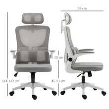 Vinsetto Fauteuil de bureau, chaise ergonomique, maille respirant, accoudoirs relevables, pivotant, appui-tête réglable et support lombaire, hauteur d'assise réglable, gris - Gris - Voir 5