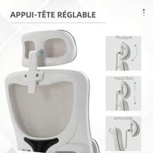 Vinsetto Fauteuil de bureau, chaise ergonomique, maille respirant, accoudoirs relevables, pivotant, appui-tête réglable et support lombaire, hauteur d'assise réglable, gris - Gris - Voir 4