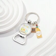 1pc Portable Bottle Opener Keychain With Dad Pattern & Slogan, Father's Day Gift For Both Men And Women Casual Car Accessories Bag Charm Backpack For School