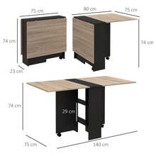 HOMCOM Table pliante de cuisine salle à manger amovible sur roulettes 75L x 140l x 74H cm 2 étagères intégrées en bois coloris gris - Nude - Voir 3
