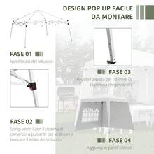 Outsunny Gazebo da Giardino Pieghevole ad Altezza Regolabile in Acciaio e Tessuto Oxford con 2 Pareti, 2.4x2.4x2.5m, Bianco - Bianco - Visualizzare 5