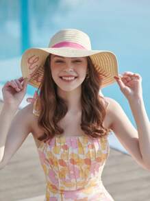 LEAJOURNO. 1pc Women's Sun Hat With Wide Brim, Korean Style, Beach Vacation Essential, Net Celebrity Style, Fresh And Versatile - Khaki - View 12