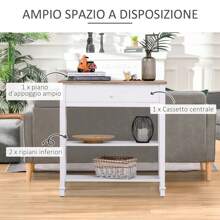 Tavolo Consolle Bianco e Color Legno con Cassetto e 2 Ripiani, Tavolino Salvaspazio in MDF, 75.6 x 27.5 x 80.5cm - Multicolore - Visualizzare 4
