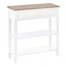 Tavolo Consolle Bianco e Color Legno con Cassetto e 2 Ripiani, Tavolino Salvaspazio in MDF, 75.6 x 27.5 x 80.5cm - Multicolore - Visualizzare 3