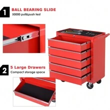 DURHAND 5 Drawer Roller Tool Cabinet Storage Box Workshop Chest Garage Wheeling Trolley W/ Handle - Red - Red - View 8