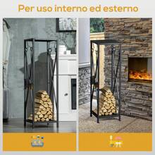 Outsunny Portalegna da Interno ed Esterno Salvaspazio in Metallo con Paletta, Scopino, Attizzatoio e Pinza, 34x34x111cm, Nero - nero - Visualizzare 7