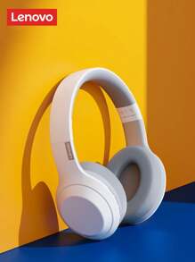 Lenovo 联想 TH10 蓝牙耳机，头戴式游戏耳机，重低音，高品质音频，麦克风，有线和无线双模式，兼容电脑和移动设备 - 白色 - 查看 5