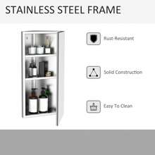 HOMCOM Stainless Steel Wall Mounted Bathroom Corner Mirror Storage Cabinet Single Door 300mm (W) - Silver - View 3