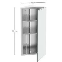 HOMCOM Stainless Steel Wall Mounted Bathroom Corner Mirror Storage Cabinet Single Door 300mm (W) - Silver - View 8