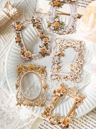 10 Sheets 3d Hollow Out Flower Picture Frame Materials Scrapbooking Craft Paper For Vintage Decoration Back To School