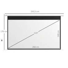 HOMCOM Écran de projection motorisé 120 pouces, 16:9 4K HD électrique pour Vidéoprojecteurs Home Cinéma, fixation mural ou plafond avec télécommande - Blanc - Voir 3