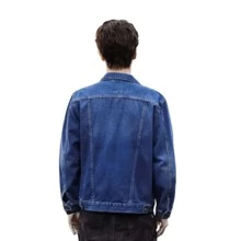 Chaqueta De Mezclilla Delgada Azul oscuro Slim Para Hombre Chamarra Vaquera Holgada Casual De Moda Para Hombre - Azul - Ver 2