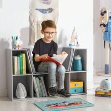 HOMCOM Kids Bookcase Shelf Storage Cabinet Unit, Living Room Sideboard W/ Six Compartments For Toys, Books - Grey - Grey - View 2