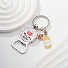 1pc Portable Bottle Opener Keychain With Dad Pattern & Slogan, Father's Day Gift For Both Men And Women Casual Car Accessories Bag Charm Backpack For School