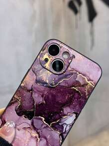 1入組手繪紫粉大理石紋案印花手機殼,適用於iphone/三星手機 - 彩色 - 查看 3