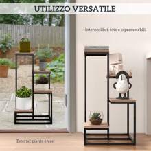 Outsunny Portapiante a 4 Livelli per Interni ed Esterni, Scaffale Porta Fiori e Vasi in Acciaio e Legno, 40x40x75.5 cm, Marrone e Nero - nero - Visualizzare 7