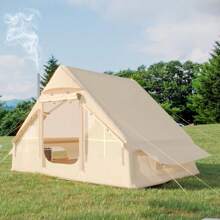 Xtra Large Inflatable Camping Tent, Glamping Tents Easy Setup 4 Season Windproof Outdoor Cotton Tent With Stove Jack & Mesh Windows & Pump - Màu be - Xem 2