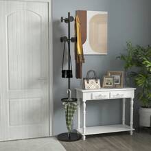 HOMCOM Porte-Manteau de Sol avec Porte-Parapluies, Porte-Manteau d'Entrée et de Couloir avec 8 Patères en Métal Ø34 x 177 cm, Noir - Noir - Voir 1