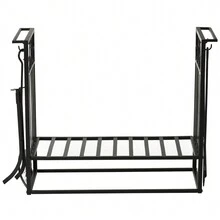 Portalegna Rialzato per Camino in Acciaio Antiruggine, per Interni ed Esterni, 4 Attrezzi Inclusi, 75x30x60cm - nero - Visualizzare 8