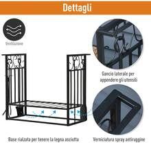 Portalegna Rialzato per Camino in Acciaio Antiruggine, per Interni ed Esterni, 4 Attrezzi Inclusi, 75x30x60cm - nero - Visualizzare 5