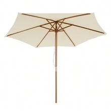Outsunny Dù che nắng sân vườn 6 nan, kích thước 2,5x2,3 m, có tay quay, làm bằng gỗ và polyester, màu nâu. - Màu be - Xem 6