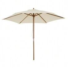 Outsunny Dù che nắng sân vườn 6 nan, kích thước 2,5x2,3 m, có tay quay, làm bằng gỗ và polyester, màu nâu. - Màu be - Xem 3