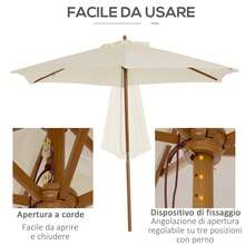 Outsunny Dù che nắng sân vườn 6 nan, kích thước 2,5x2,3 m, có tay quay, làm bằng gỗ và polyester, màu nâu. - Màu be - Xem 4