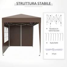Gazebo 2x2 m Impermeabile con 4 Pareti Rimovibili, Gazebo Pieghevole in Metallo e Poliestere con Borsa da Trasporto, Marrone - Caffè Marrone - Visualizzare 5