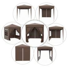 Gazebo 2x2 m Impermeabile con 4 Pareti Rimovibili, Gazebo Pieghevole in Metallo e Poliestere con Borsa da Trasporto, Marrone - Caffè Marrone - Visualizzare 3