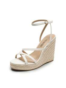 Women's Wedge Sandals Strappy Espadrille Platform Open Toe Dressy Summer Comfortable Cushioned Insole  Ankle Strap Buckle Sandals - trắng - Xem 2