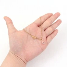 1pc Simple Water Droplets And Initial Pendant Stainless Steel Link Chain Necklace For Women - Yellow Gold - View 4