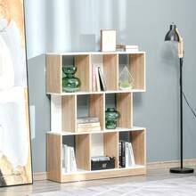 HOMCOM Libreria a Parete Moderna in Legno, Libreria Scaffale a 8 Ripiani per Soggiorno e Camere, Rovere e Bianco - Beige - Visualizzare 8