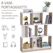 HOMCOM Libreria a Parete Moderna in Legno, Libreria Scaffale a 8 Ripiani per Soggiorno e Camere, Rovere e Bianco - Beige - Visualizzare 5
