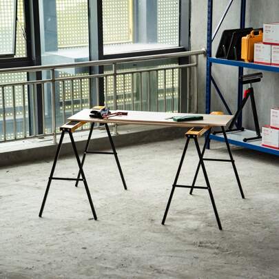 HOMCOM 2PCS Saw Horse Twin Pack Folding Workbench Metal Trestle Stands With Non-Slip EVA Surface For Sawing Work Max Load 125kg