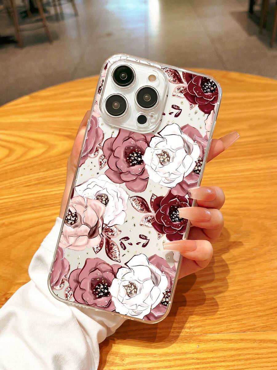 1只華麗多彩的花卉圖案透明TPU全包式手機殼，適用於iPhone - 彩色 - 查看 1