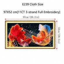 Bright Silk Thread E239 Shiny Starry Sky Koi Fish Painting Cross-Stitch Lucky Koi For Living Room Decoration, Diy Embroidery - Beige - View 2