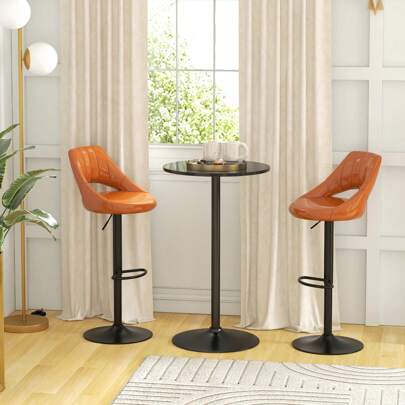  HOMCOM Table de bar ronde table de bistro mange-debout table de cuisine style contemporain avec plateau peint et cadre en acier dim. 60L x 60l x 102H cm noir