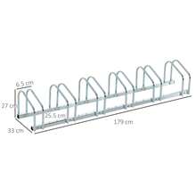 HOMCOM Rastrelliera Portabiciclette Parcheggio per 6 Biciclette in Acciaio, 179x33x27 cm, Argento - Argento - Visualizzare 6