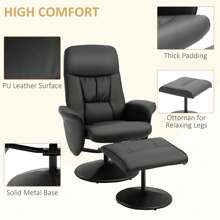 HOMCOM Executive Recliner Chair High Back And Footstool Armchair Lounge Seat - Black - View 6