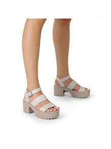 Women Minimalist Platform Slingback Sandals, Open Toe Punky Chunky Summer Sandals For Beach, Vacation - Beige - View 6